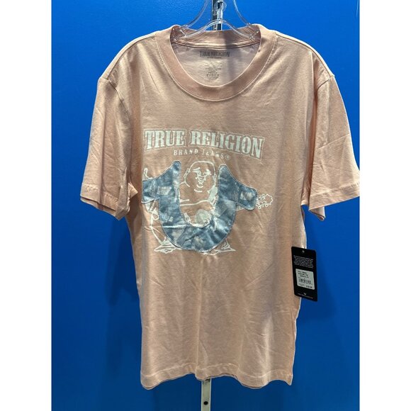 True Religion Mens Dull Pink Graphic Tee Size L NWT Cotton Casual Crew Neck Shor - Picture 1 of 5